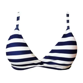 Blue Navy Stripes Brazilian Fixed Triangle Bikini Top