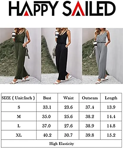 Blue Pattren Women's Casual Sleeveless Front Button Loose Jumpsuits Stretchy Long Pants Romper with Pockets - Happy Sailed