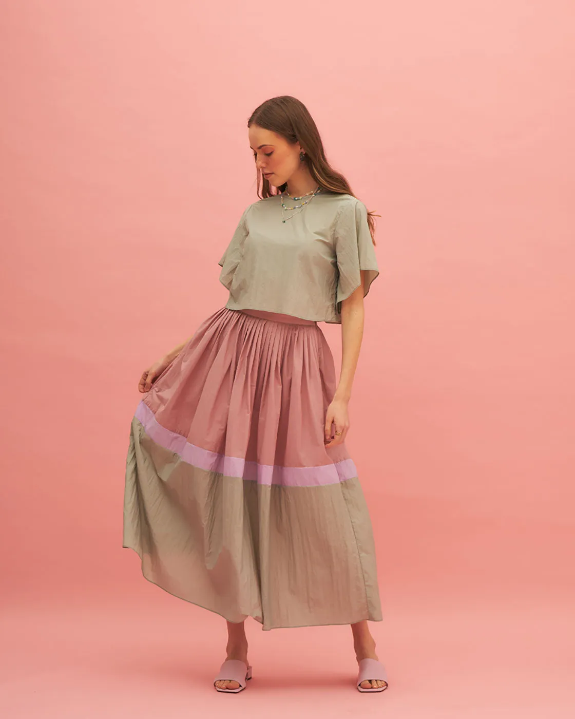 Blush Rose Pleated Skirt And Top Set