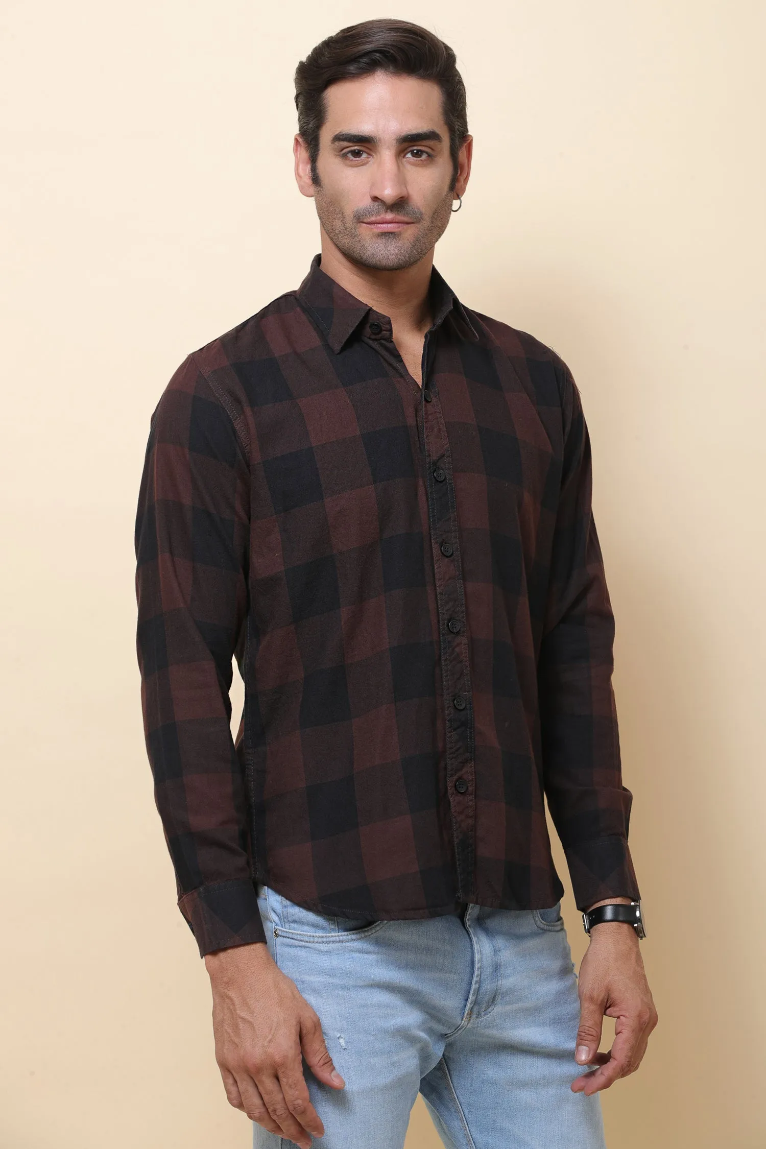 Box Check Coffee Black Full Sleeve Shirt for Men