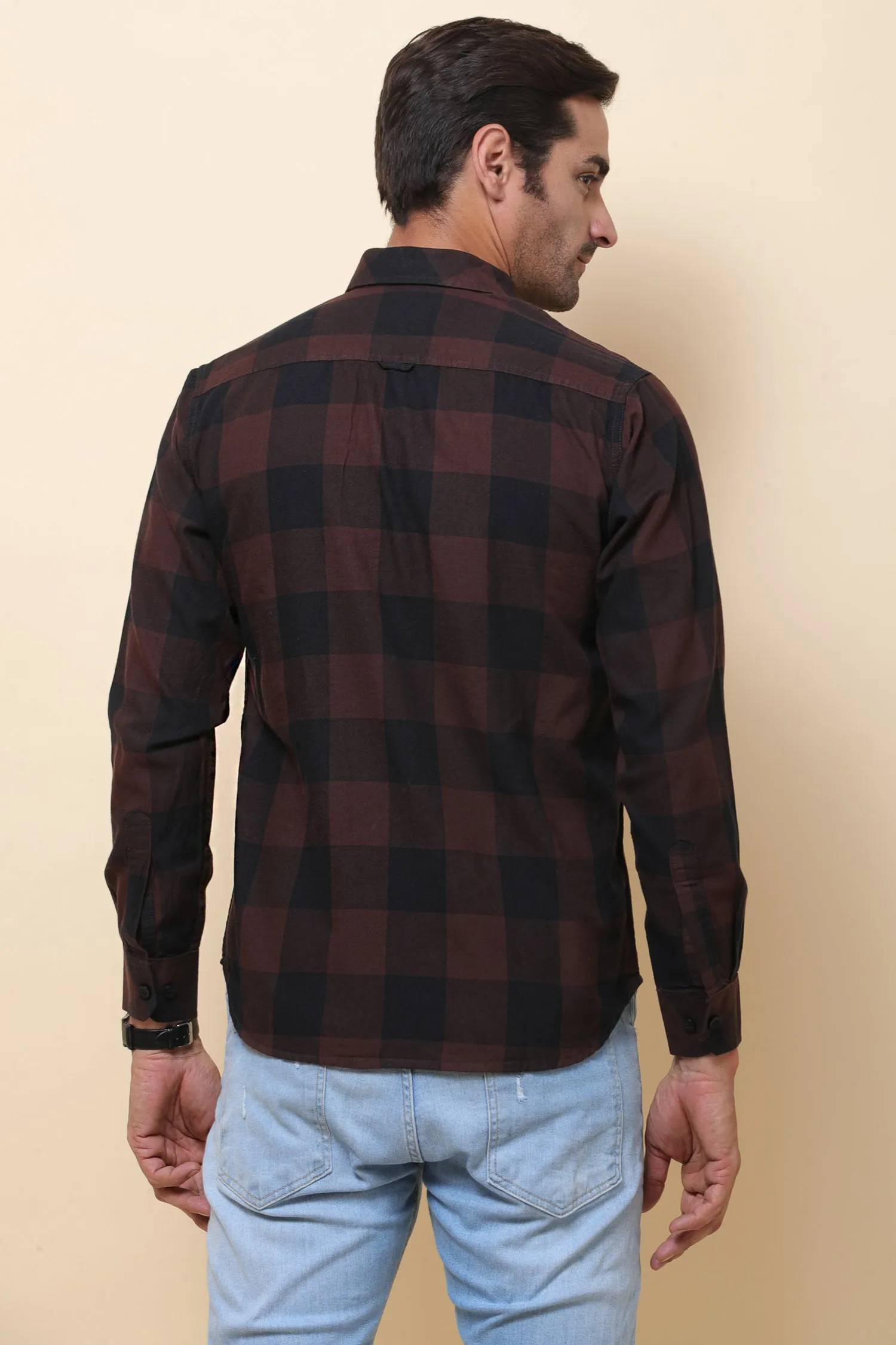 Box Check Coffee Black Full Sleeve Shirt for Men