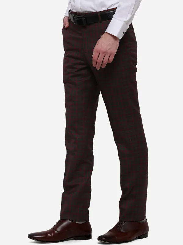 Brown Checked Slim Fit Formal Trouser | JB Studio