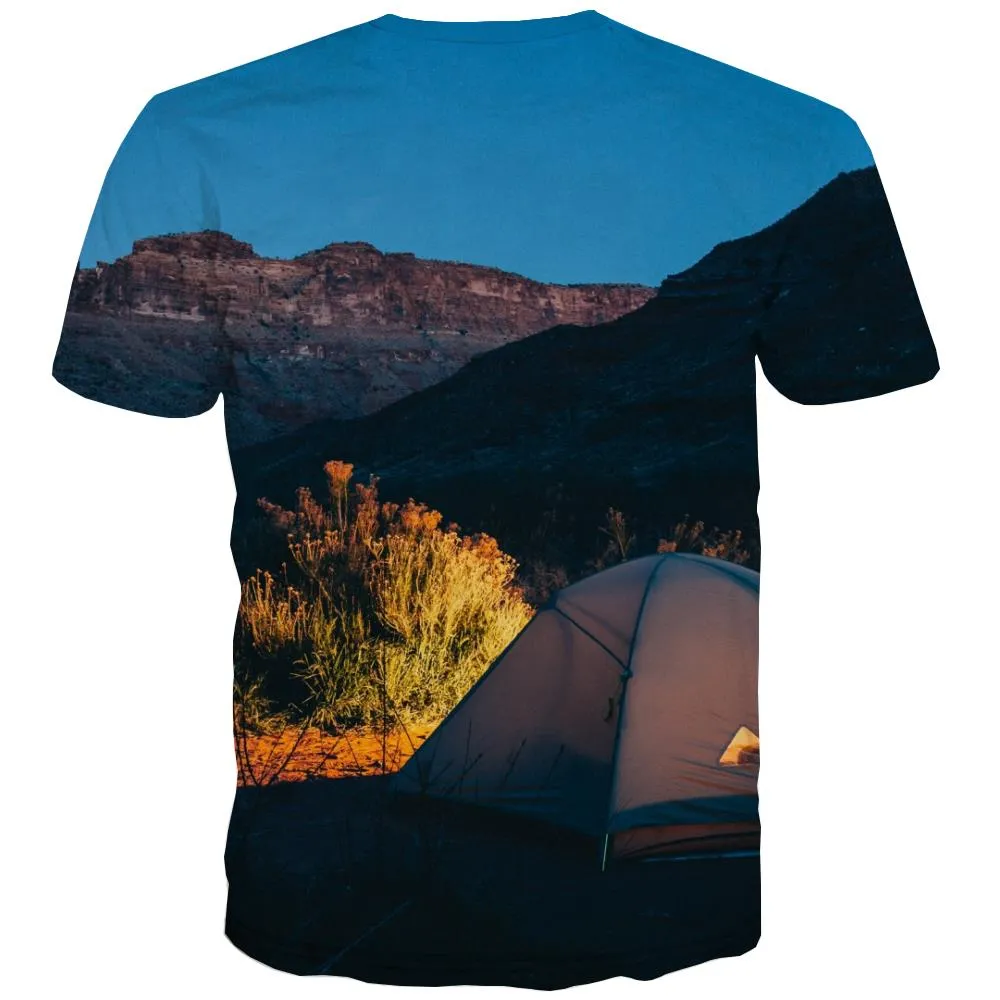 Camping T shirts Men Sunset Tshirt Printed Forest Tshirts Cool Flame Tshirt Anime