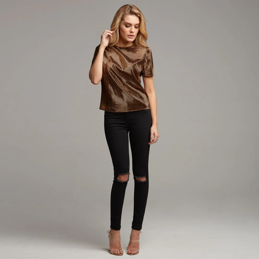 CARA BRONZE METALLIC BOXY TOP - CT067