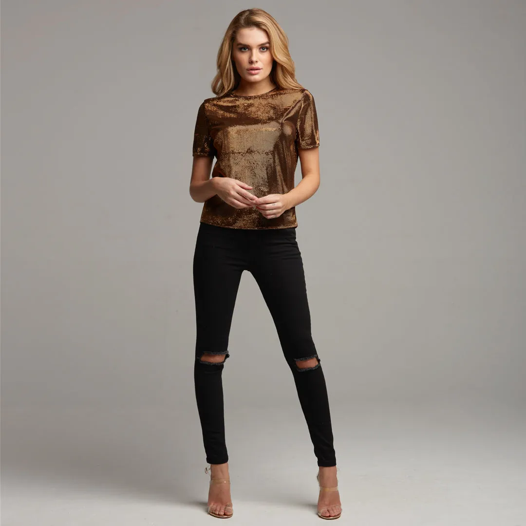 CARA BRONZE METALLIC BOXY TOP - CT067