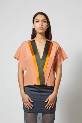 CARMEN salmon - graphic pleated silk top