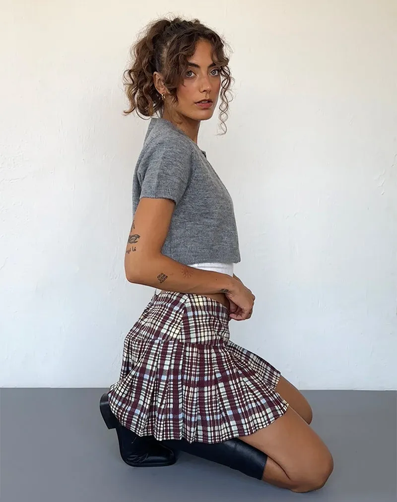 Casini Pleated Mini Skirt in Multi Check Brown