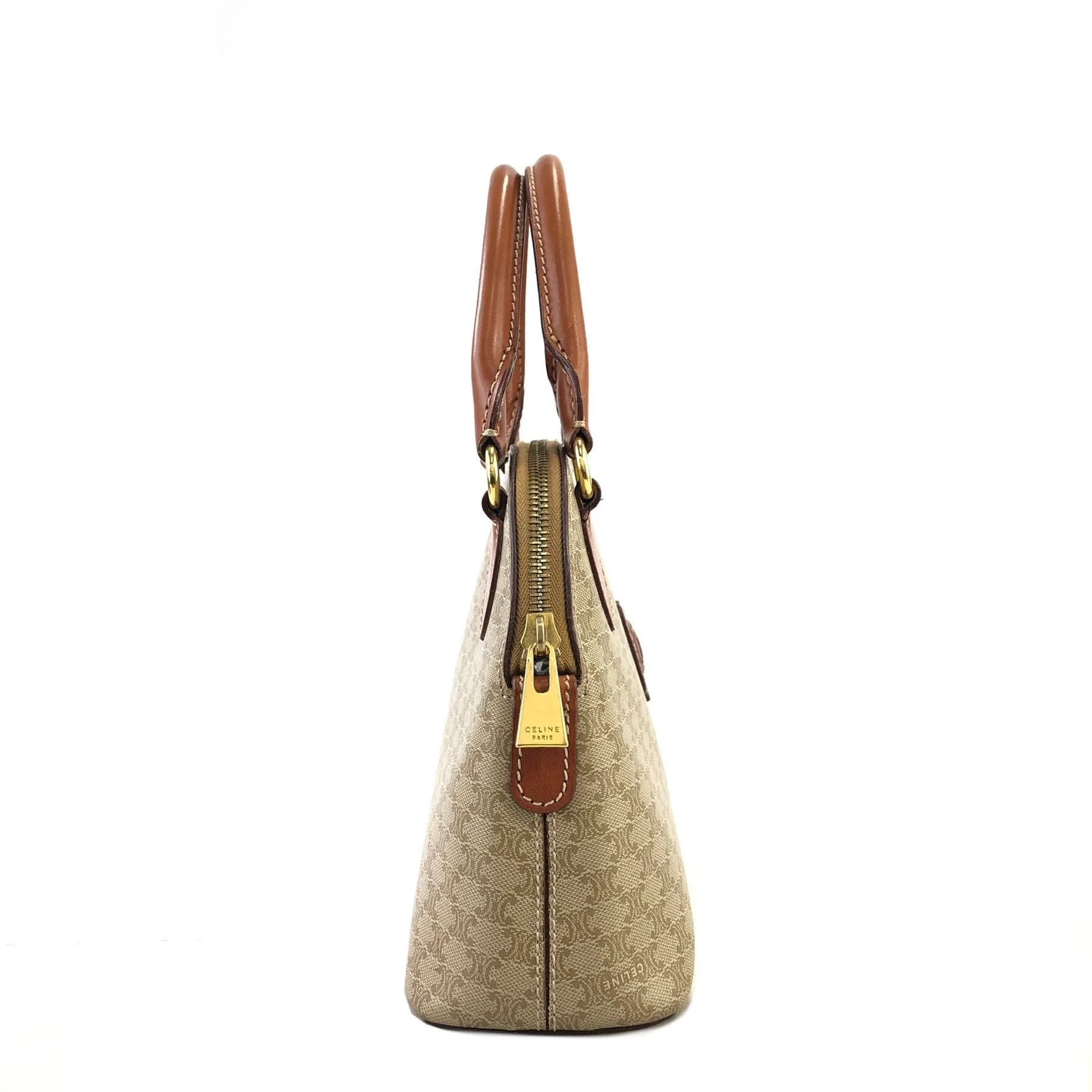 CELINE Macadam Blason Leather Two-way Handbag Shoulder bag Beige Vintage d7kytj