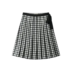 checkered pleated skirt with tie - black checkered