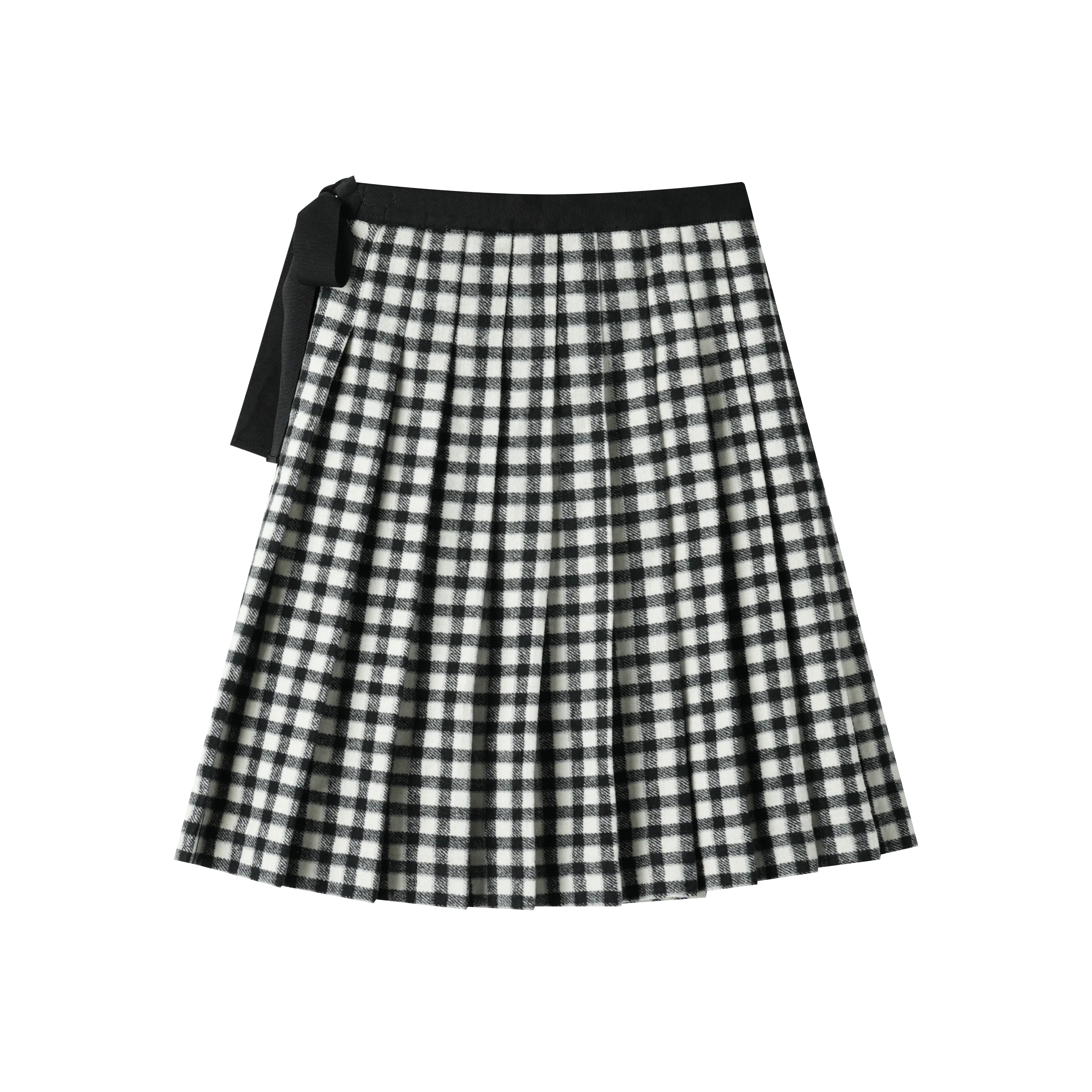 checkered pleated skirt with tie - black checkered