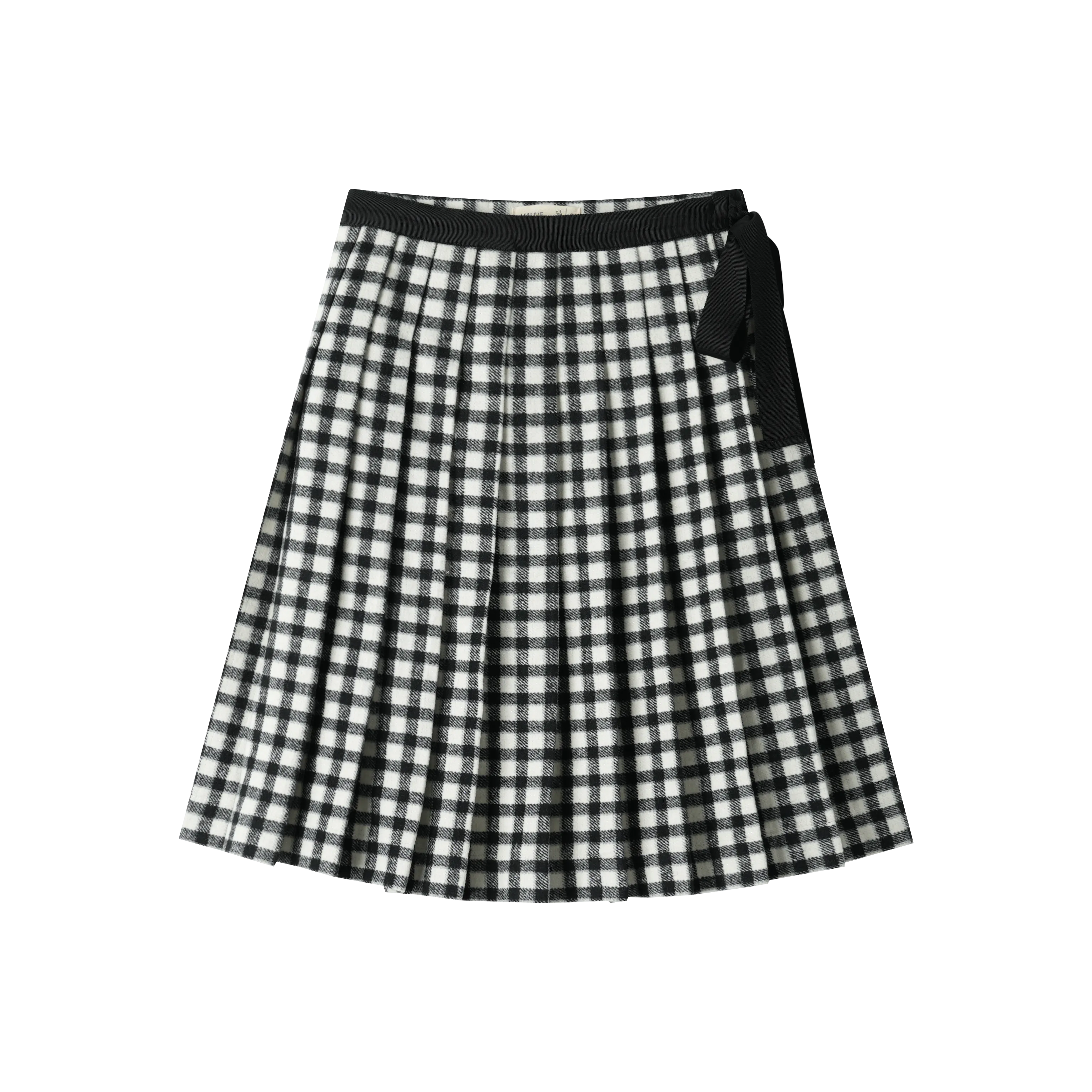 checkered pleated skirt with tie - black checkered