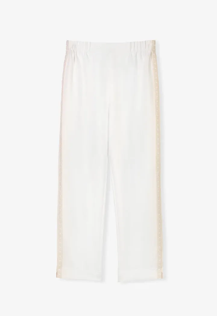 Choice Solid Elasticated Waist Monogram Pant Off White