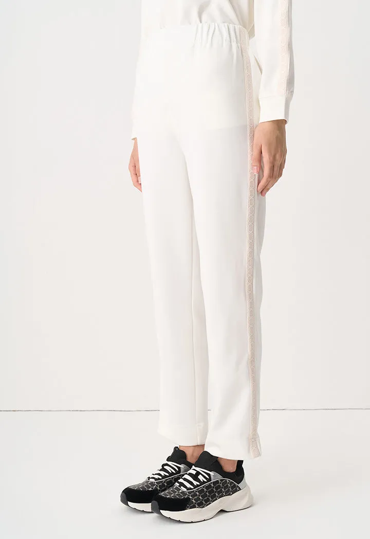 Choice Solid Elasticated Waist Monogram Pant Off White