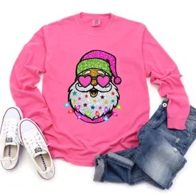 Comfort Colors Long Sleeved Pink Santa Tee -  Youth and Adult Sizes - Christmas Shirt/ DTF Print