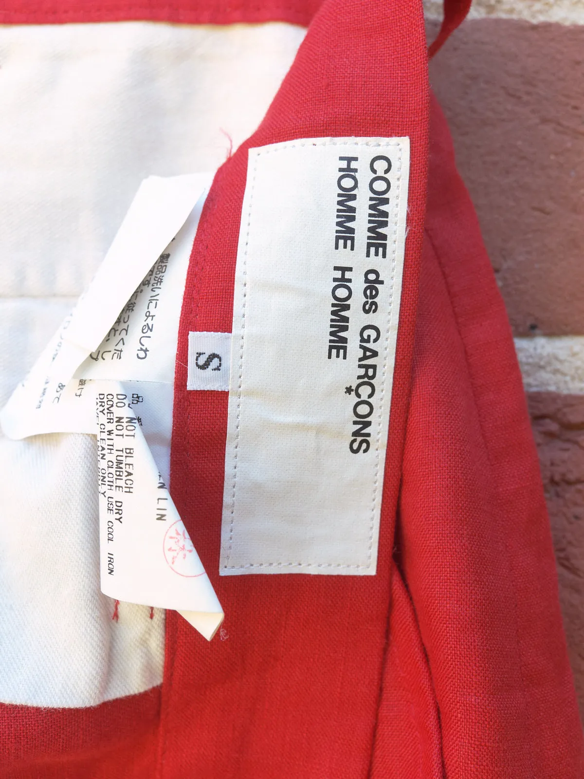 comme des garcons homme homme red linen trousers - 1998