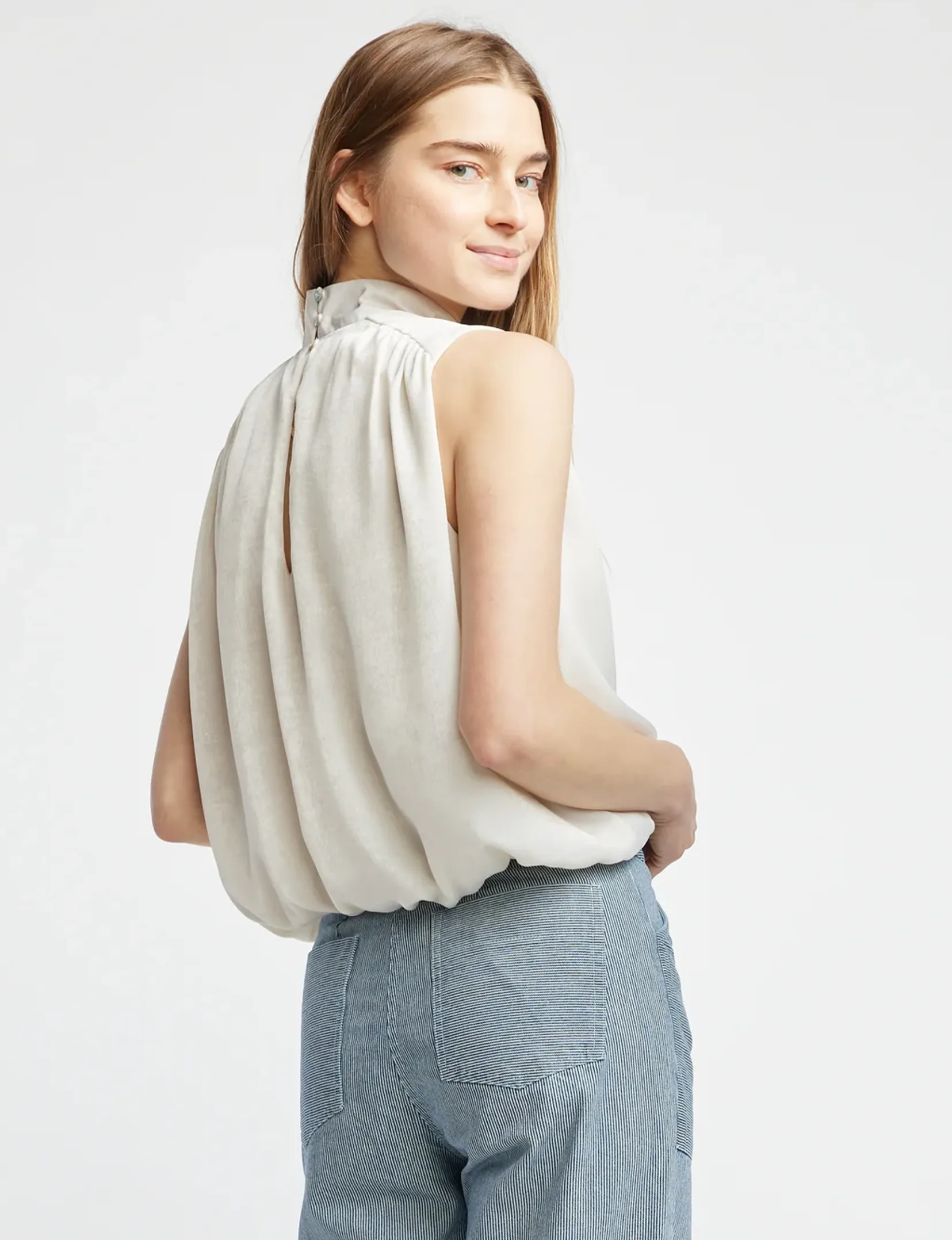 Cora Sleeveless Blouse, Cream Satin