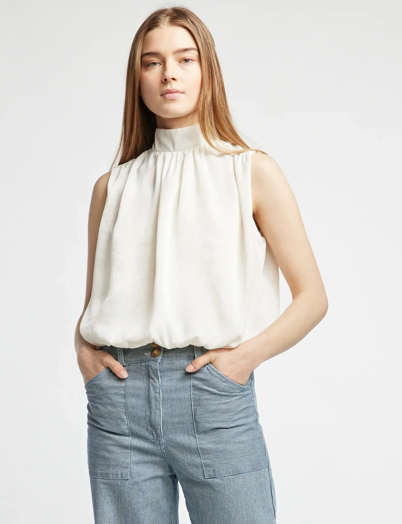 Cora Sleeveless Blouse, Cream Satin