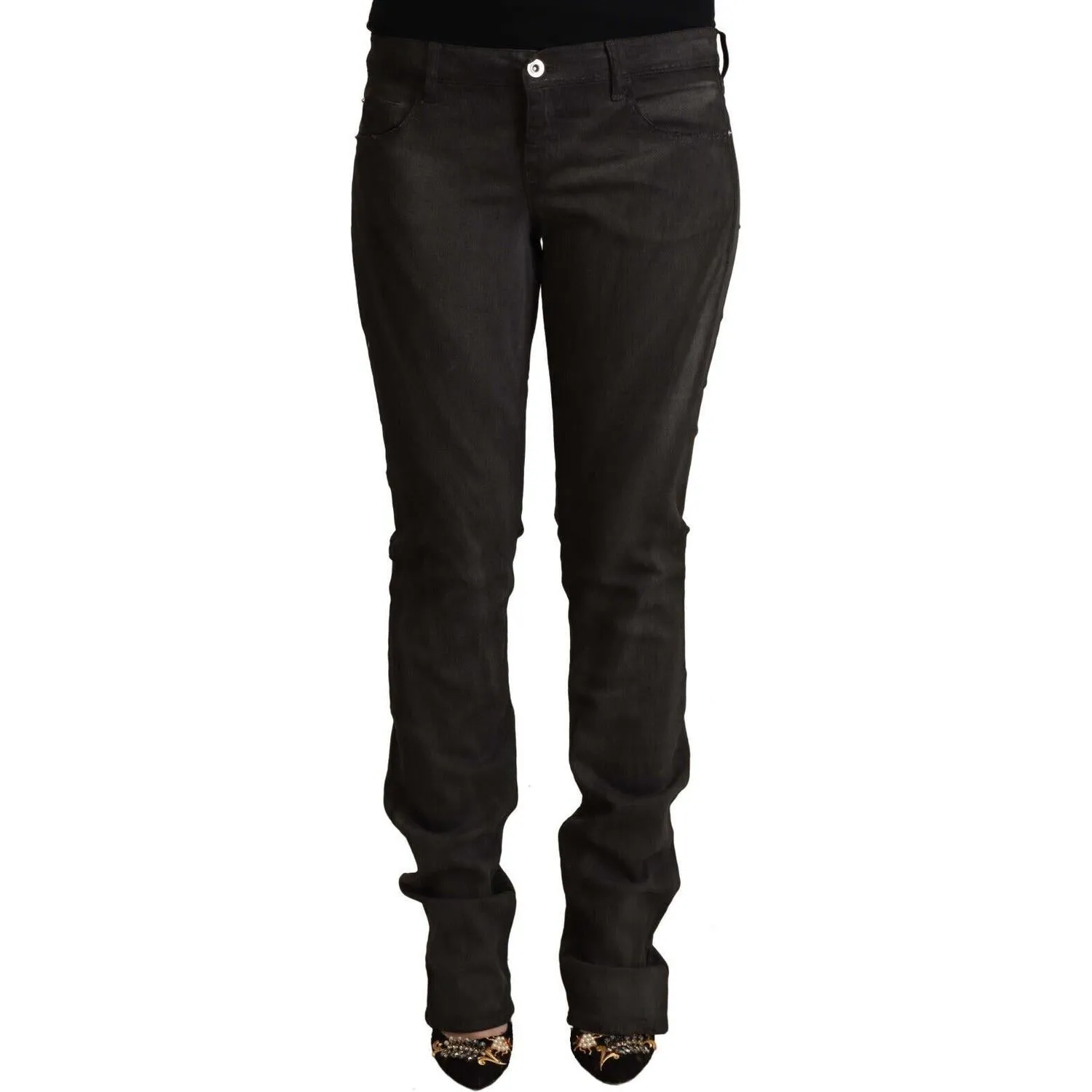 Costume National Elegant Mid Waist Skinny Black Trousers