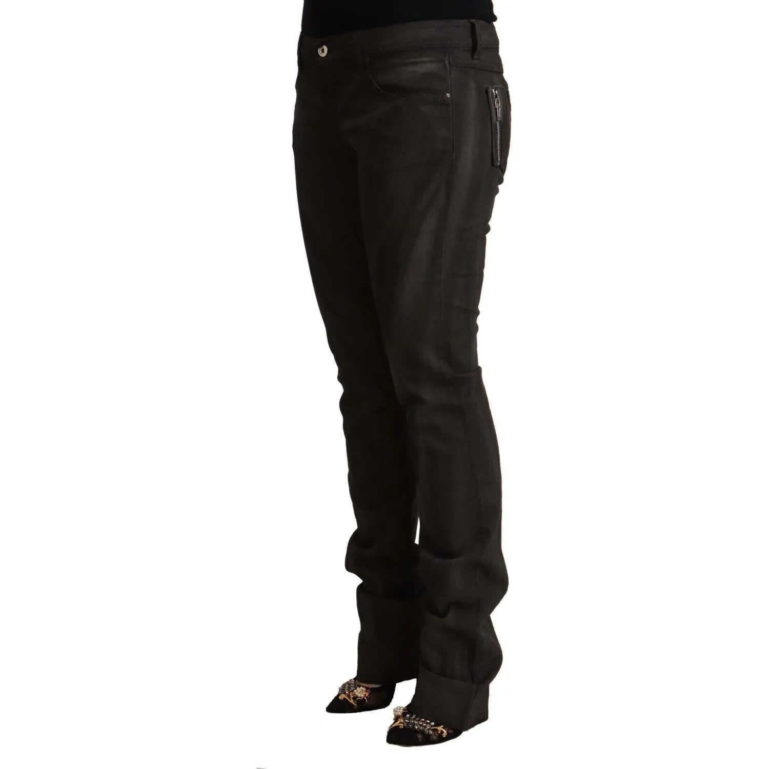 Costume National Elegant Mid Waist Skinny Black Trousers