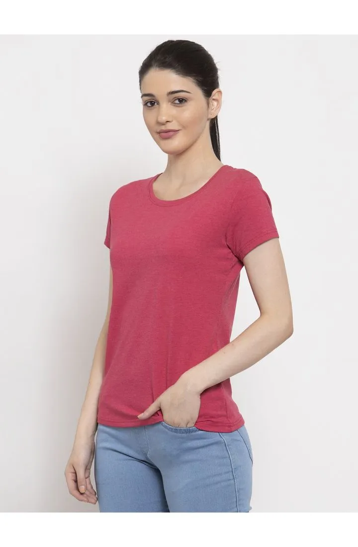 Cotton Melange Plain T-Shirt - Melange Pink