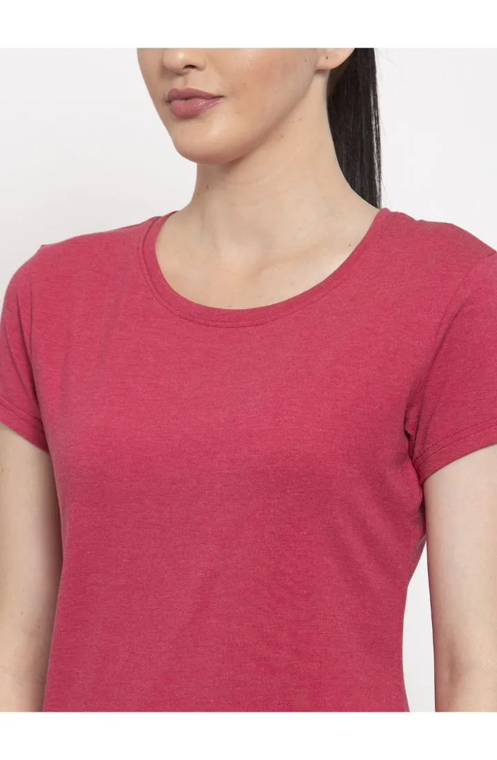 Cotton Melange Plain T-Shirt - Melange Pink