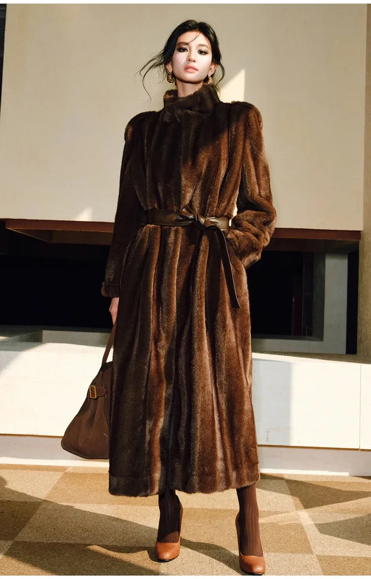 Couture Luxe Brown Faux Mink Fur Coat