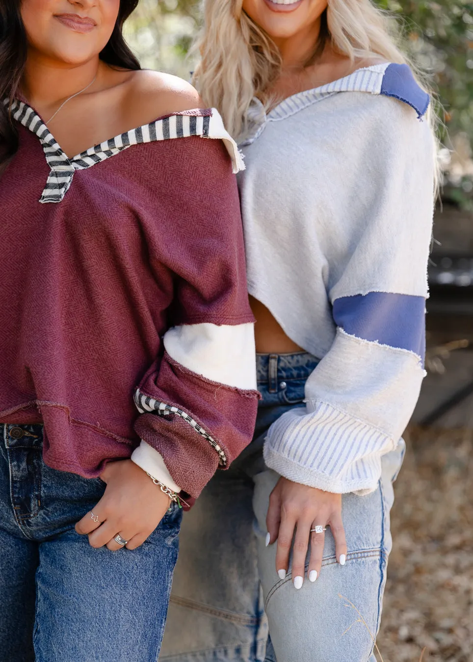 Cozy Chic French Terry Knit Crop Top in Blue