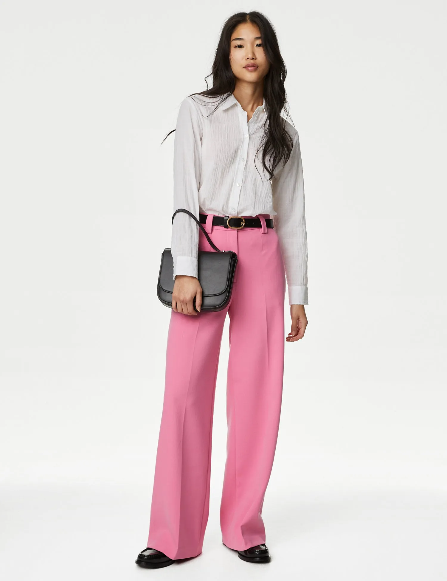 Crepe Tab Detail Wide Leg Trousers