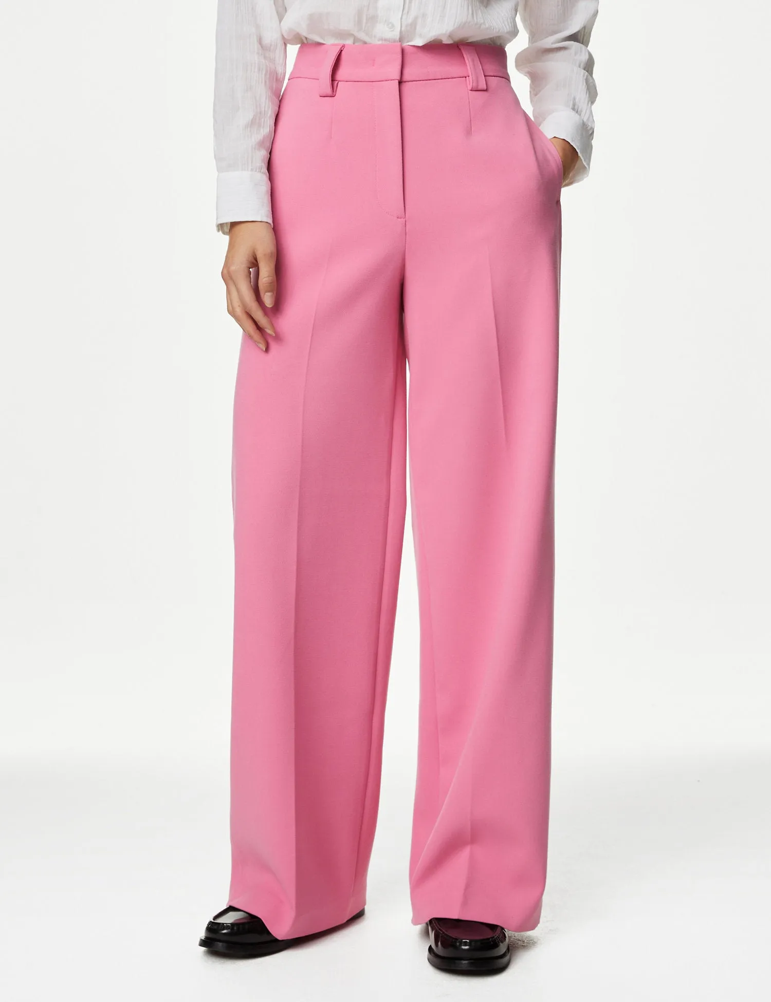 Crepe Tab Detail Wide Leg Trousers