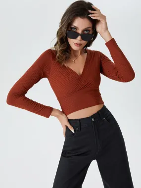 Crop Deep V Neck Rib Top