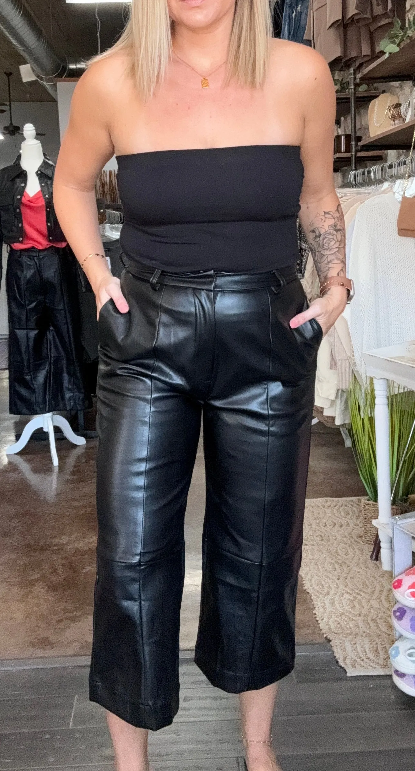 Cropped Pleather Pants