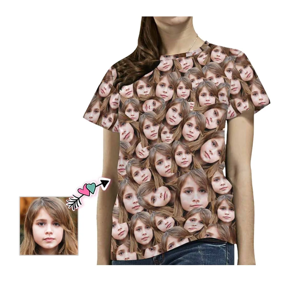 Custom Daughter Face Shirt Women's All Over Print T-shirt Design Your Own Shirts Gift for Mum