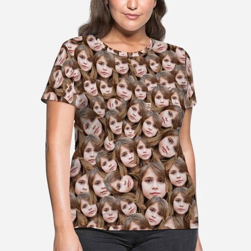 Custom Daughter Face Shirt Women's All Over Print T-shirt Design Your Own Shirts Gift for Mum