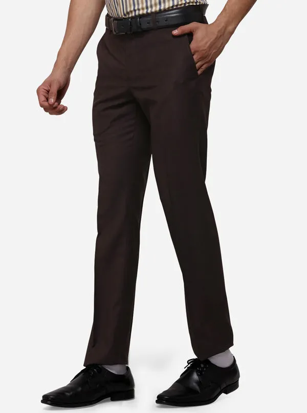 Dark Brown Slim Fit Solid Formal Trouser | Greenfibre