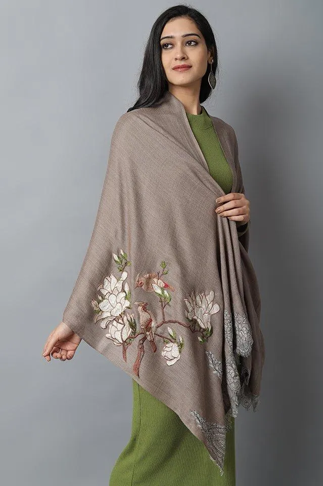 Dark Natural Bird Pashmina-Cashmere Stole