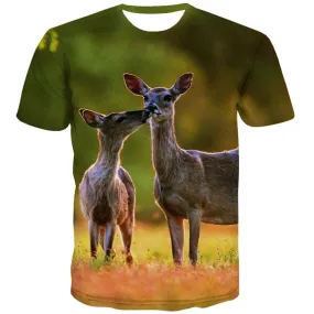 Deer T-shirt Men Animal Tshirts Cool Lovely Tshirt Printed Landscape Shirt Print