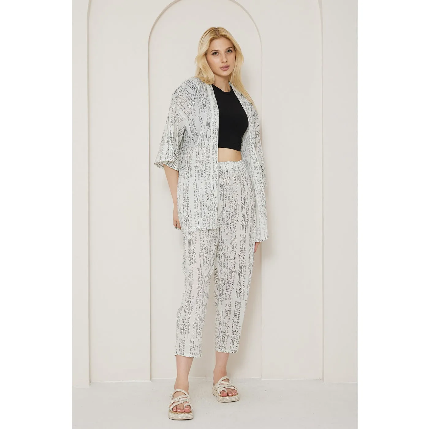 DG White Printed Kimono Matching Set