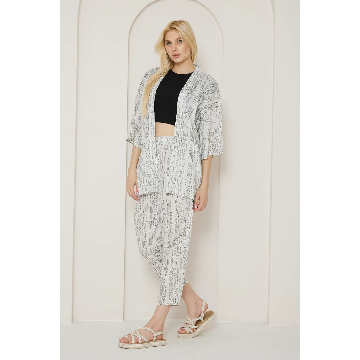 DG White Printed Kimono Matching Set