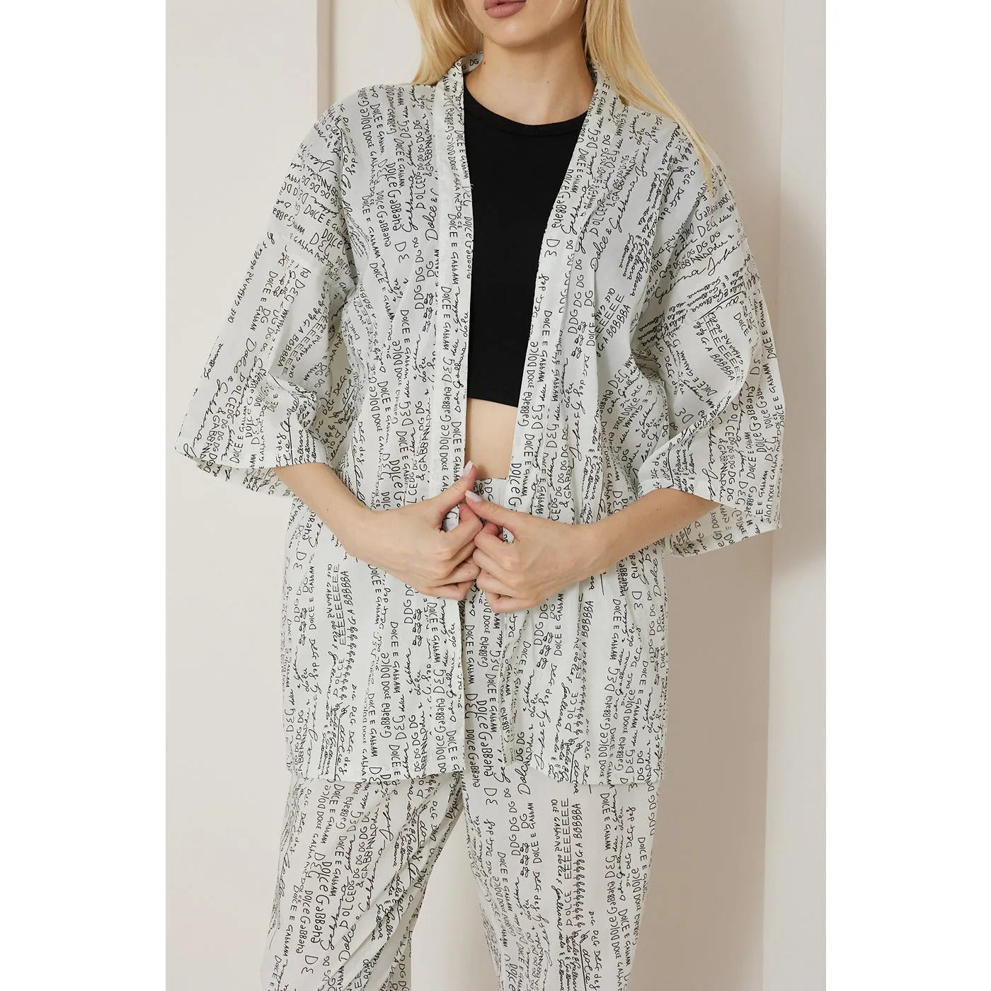 DG White Printed Kimono Matching Set