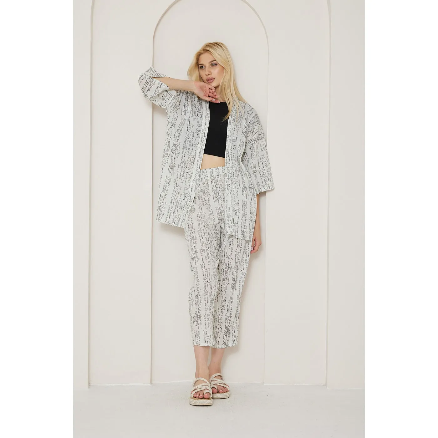 DG White Printed Kimono Matching Set