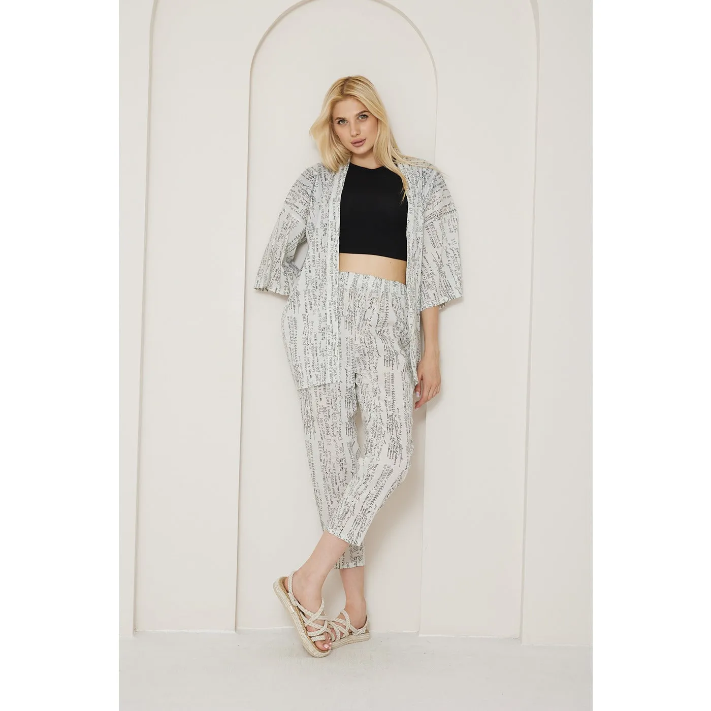 DG White Printed Kimono Matching Set