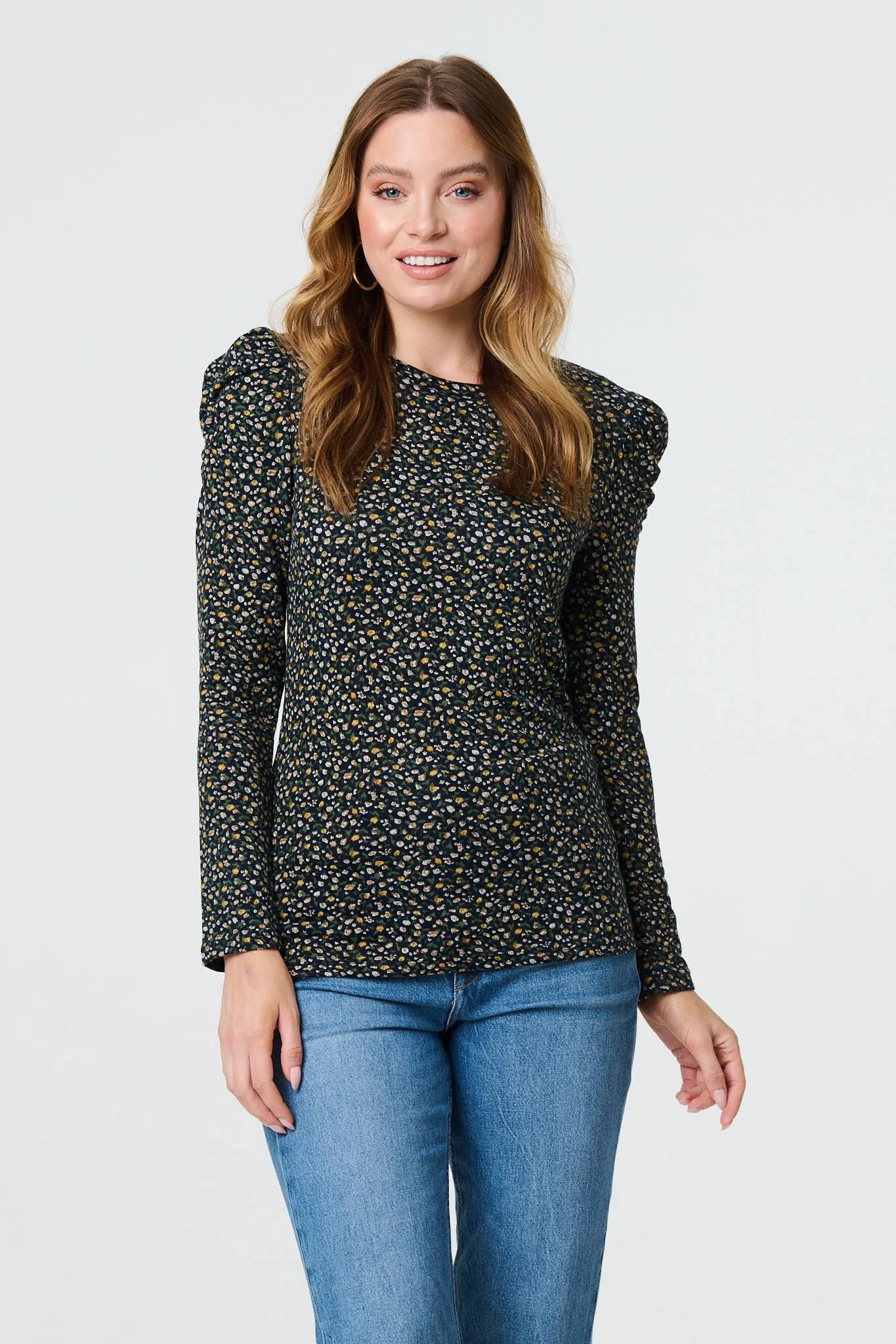 Ditsy Floral Ruffled Long Sleeve Top