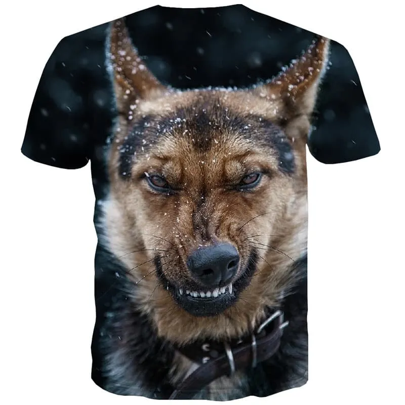 Dog T shirts Men Animal T-shirts Graphic Ferocious Tshirts Novelty Snow Tshirts Casual