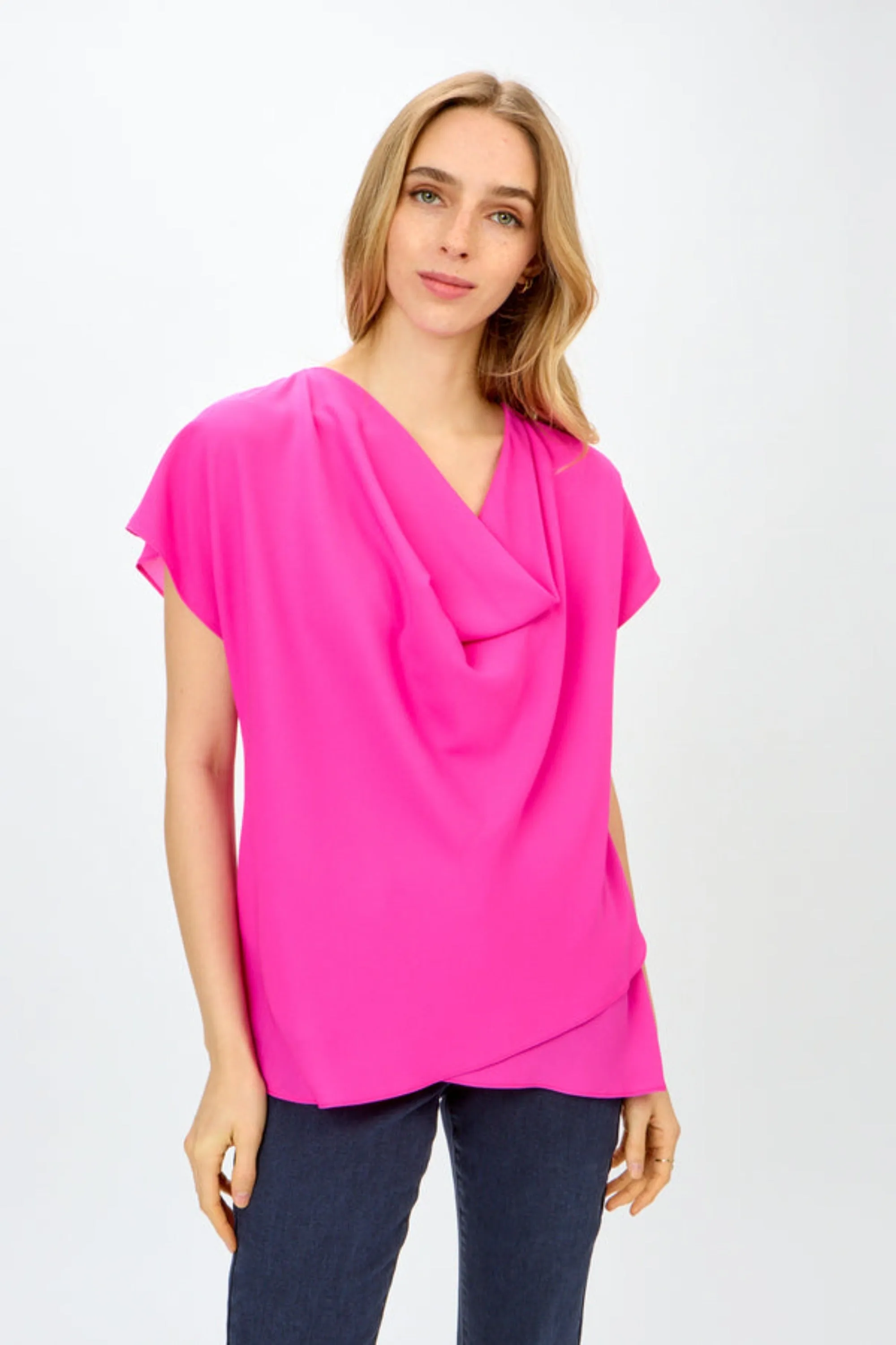 DRAPE NECK LAYERED HEM TOP