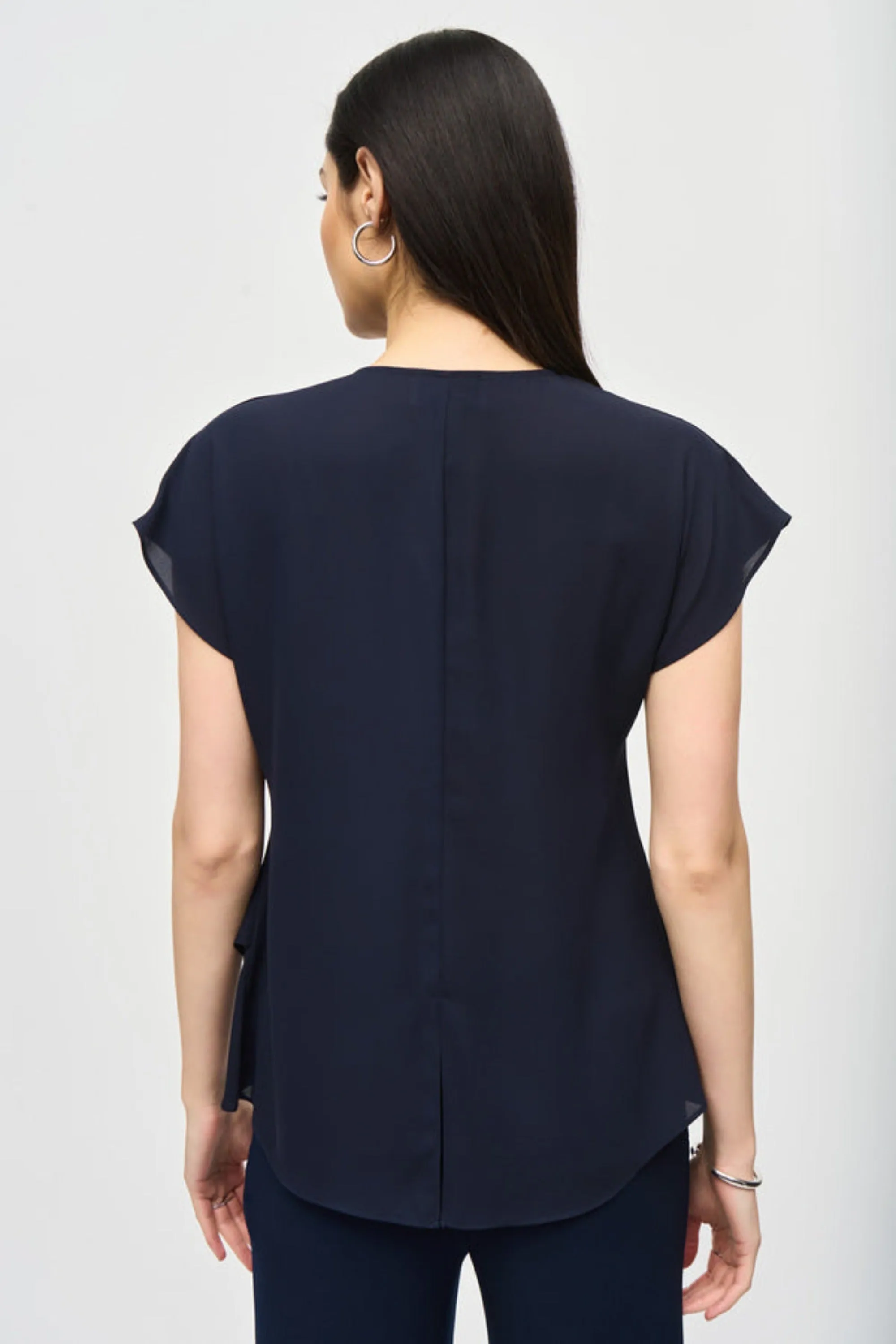 DRAPE NECK LAYERED HEM TOP