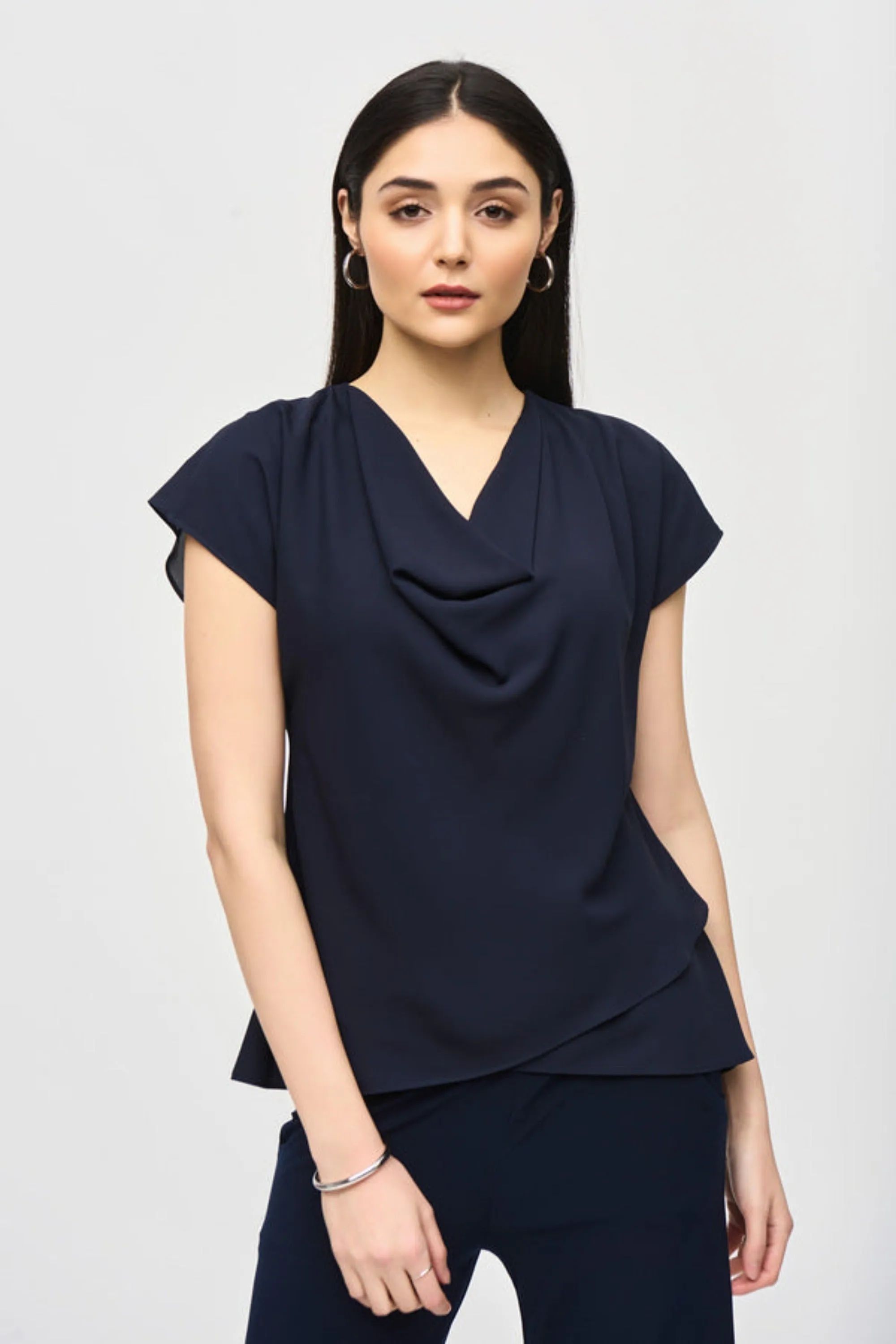 DRAPE NECK LAYERED HEM TOP