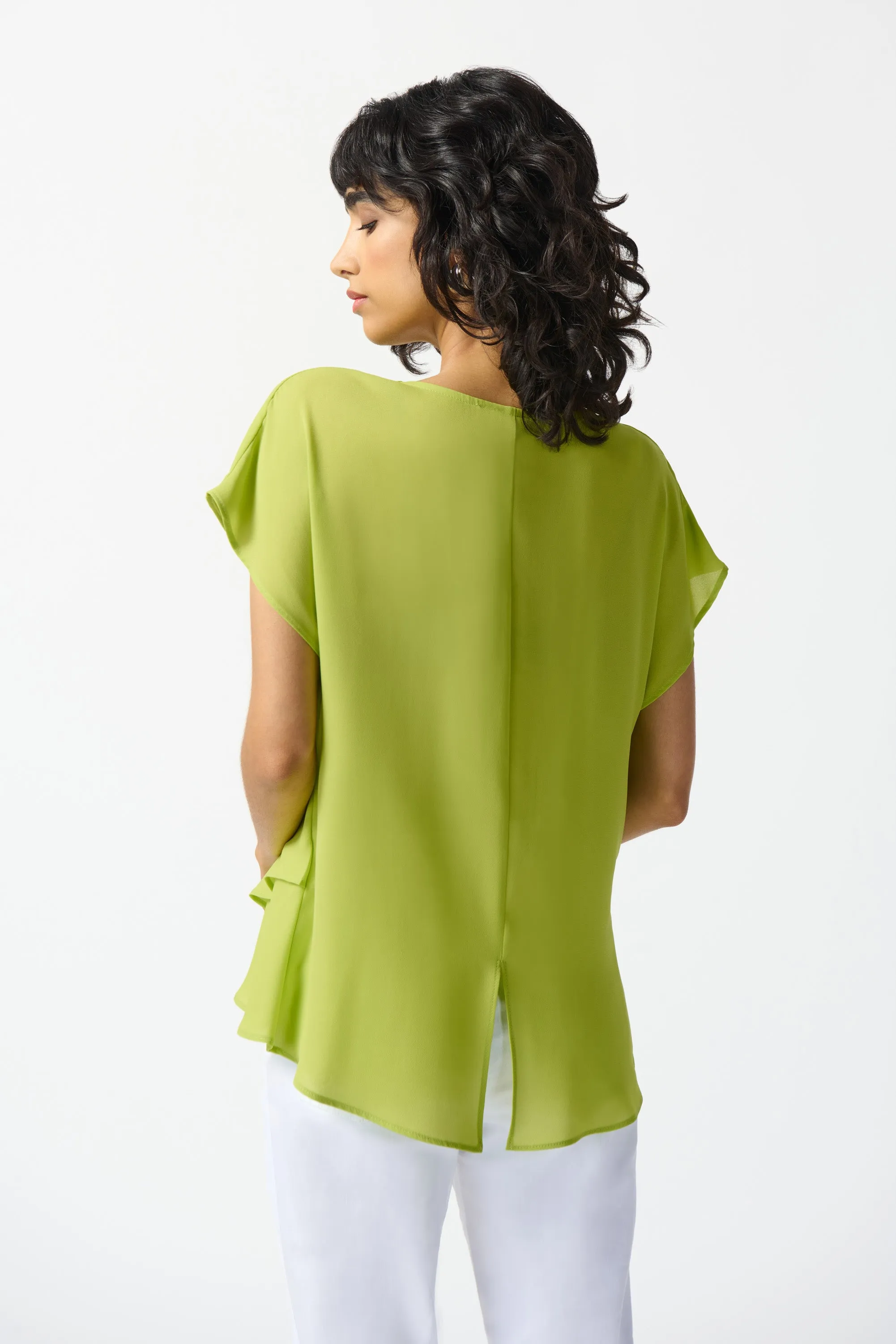 DRAPE NECK LAYERED HEM TOP