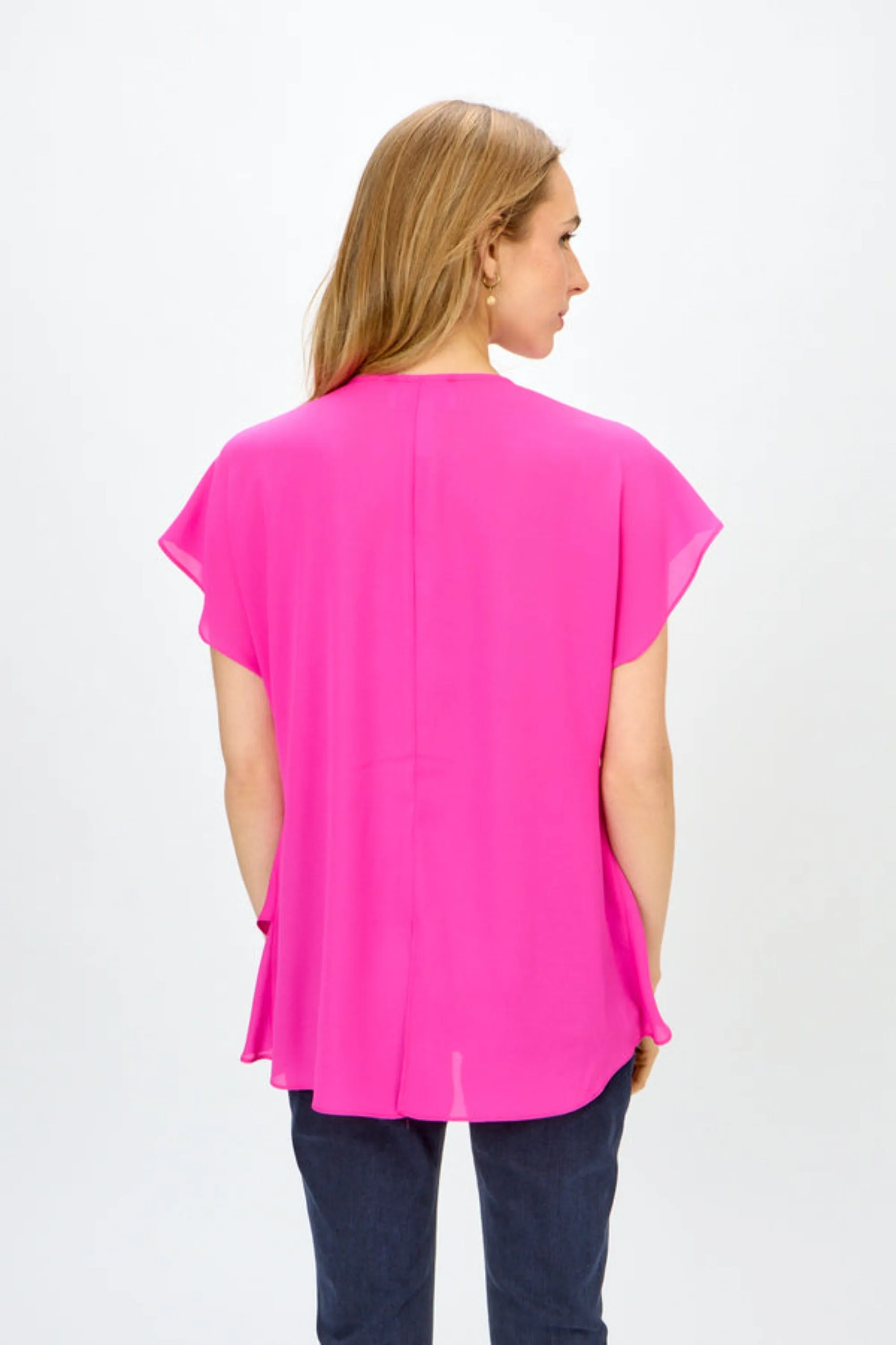 DRAPE NECK LAYERED HEM TOP