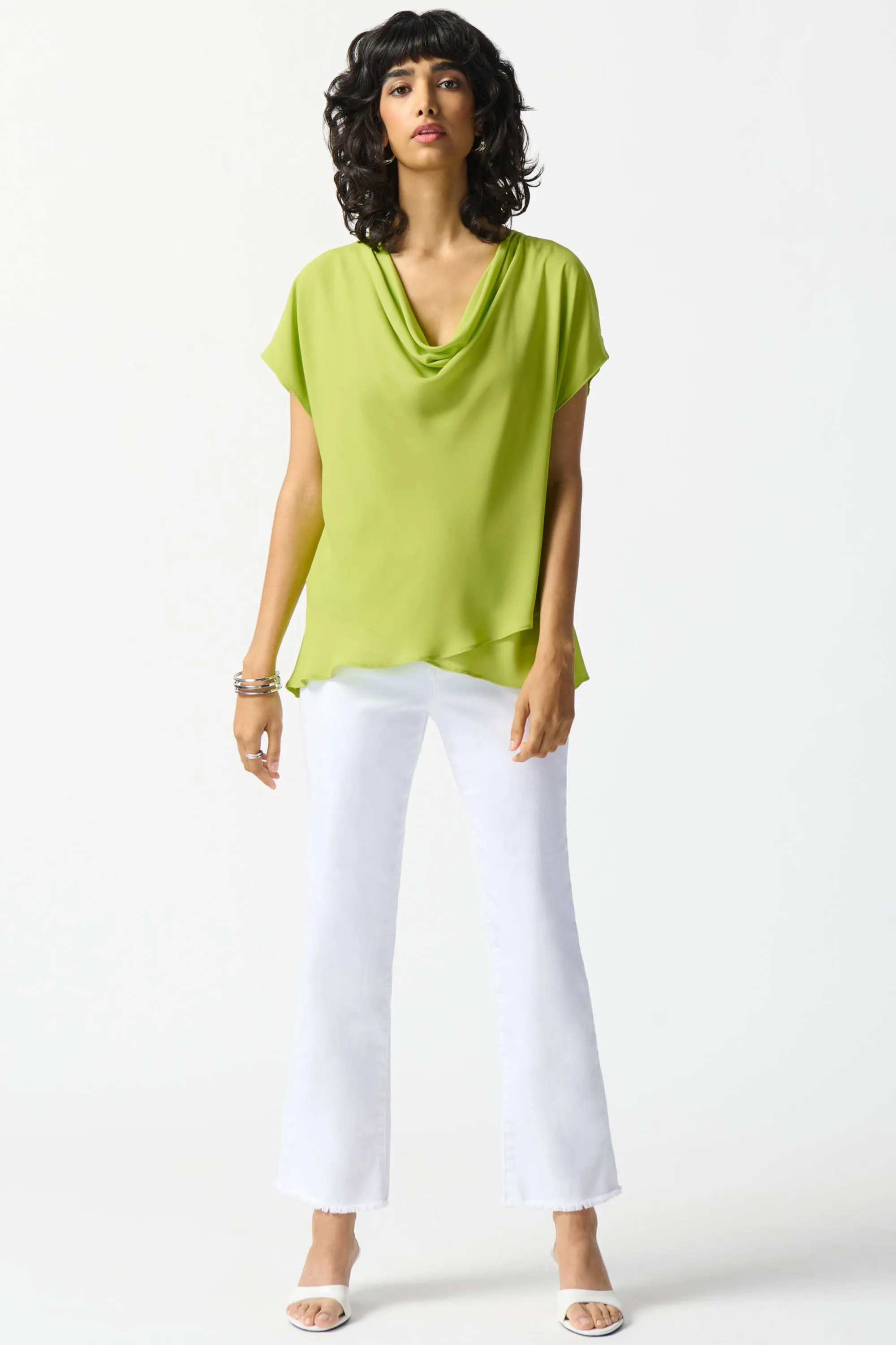 DRAPE NECK LAYERED HEM TOP