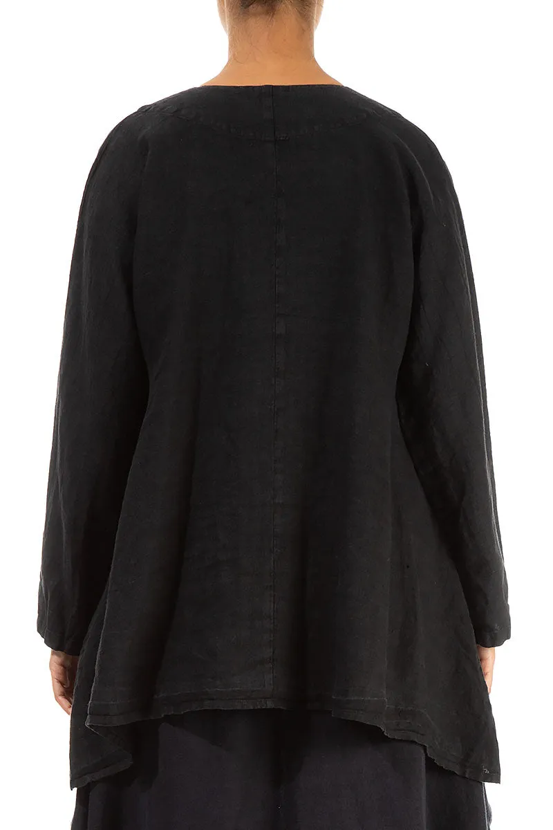 Dropped Edge Black Linen Jacket